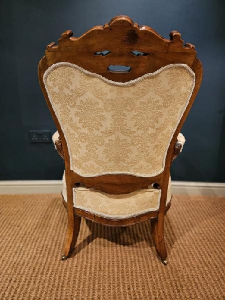 Victorian Carved Walnut Frame Open Armchair - Image 2
