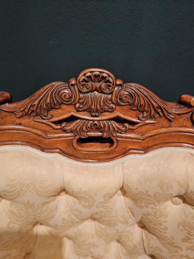 Victorian Carved Walnut Frame Open Armchair - Image 4