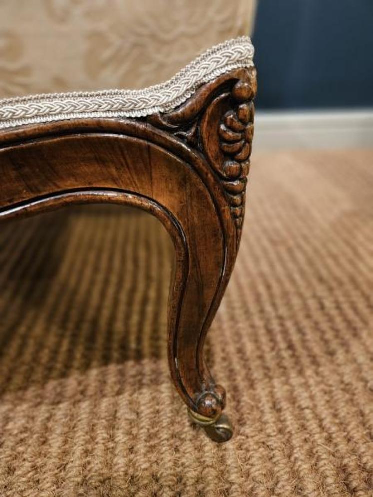 Victorian Carved Walnut Frame Open Armchair - Image 6