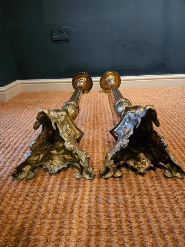 Early Victorian Pair of Floor Standing Brass Pricket Candlesticks - Image 5
