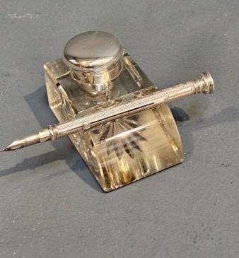 Victorian Silver and Crystal Pen and Ink Stand