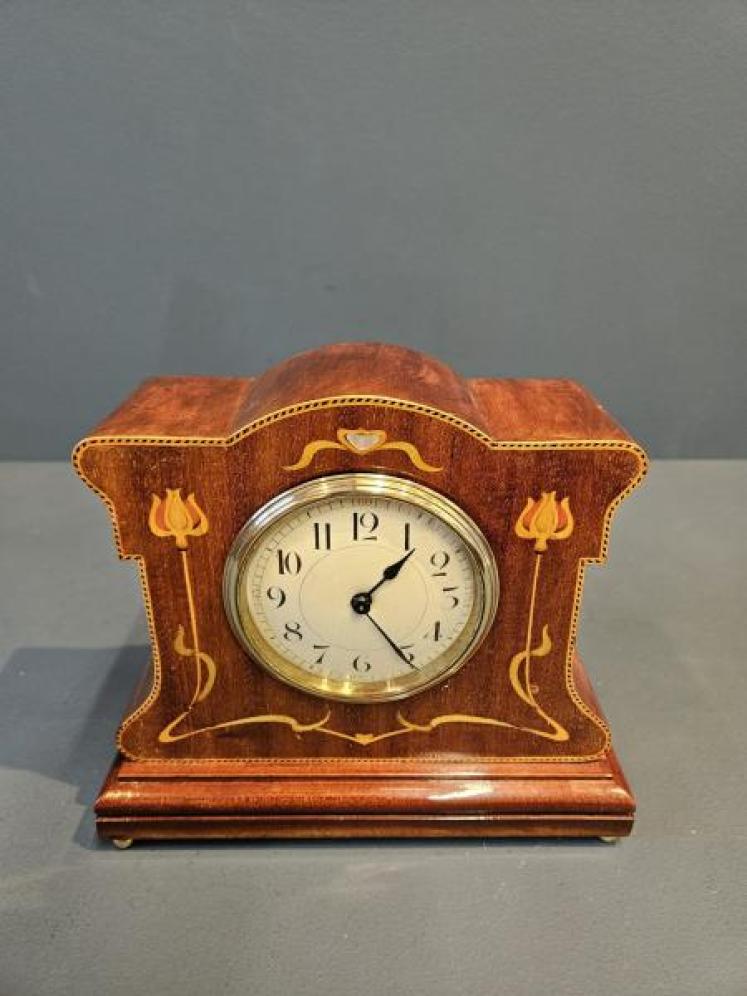 Superb Art Nouveau Inlaid Mantel Clock  - Image 3