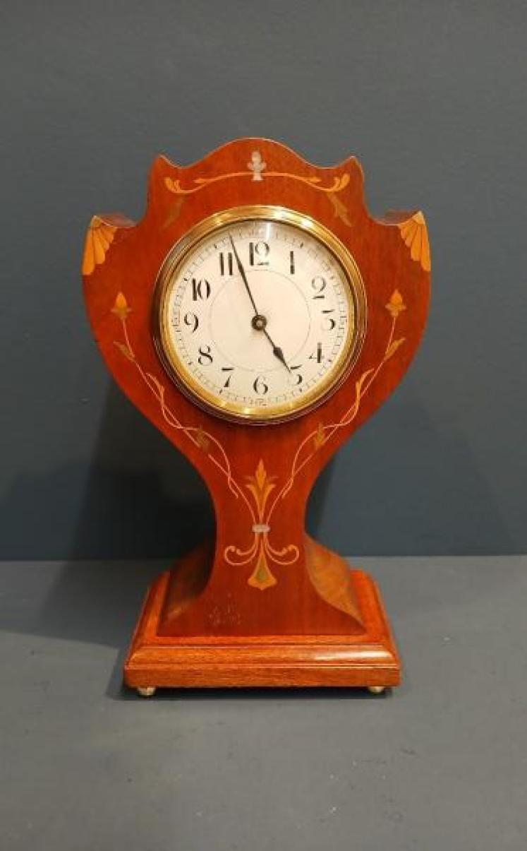 Edwardian Art Nouveau Fruitwood Inlaid Mantel Clock - Image 1