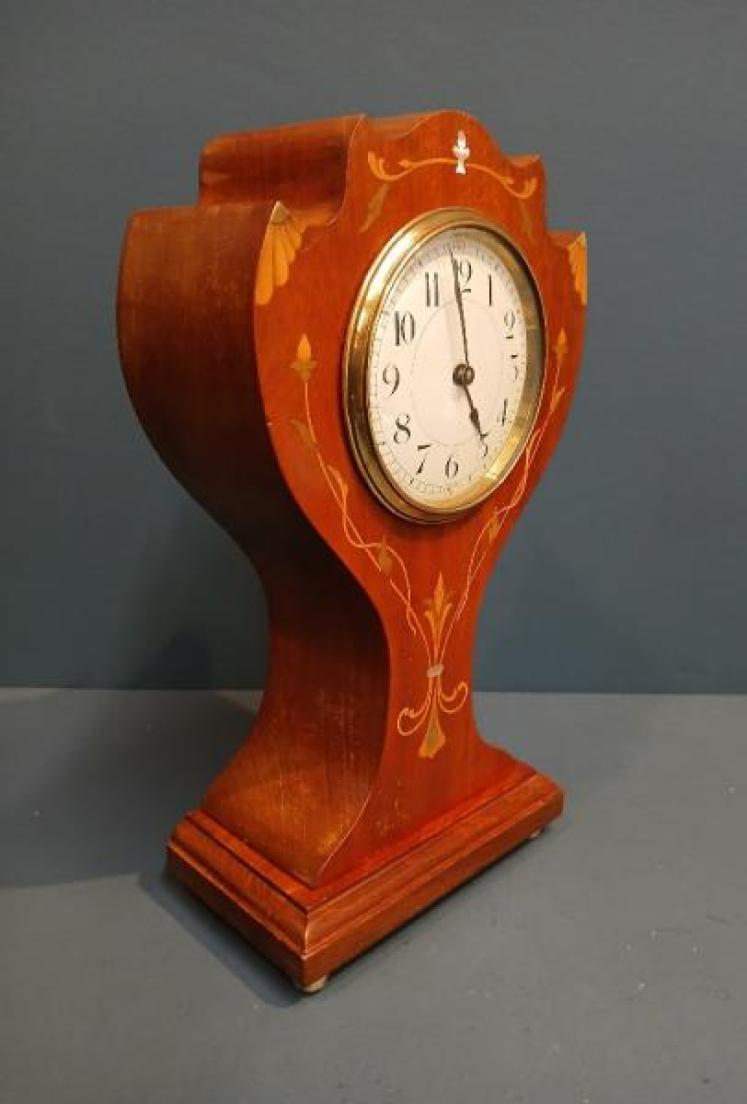 Edwardian Art Nouveau Fruitwood Inlaid Mantel Clock - Image 4