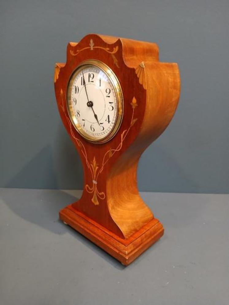 Edwardian Art Nouveau Fruitwood Inlaid Mantel Clock - Image 7