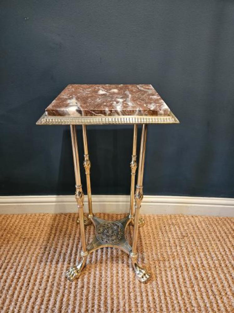 Victorian Brass Marble Topped Lamp or Plant Stand - Image 1