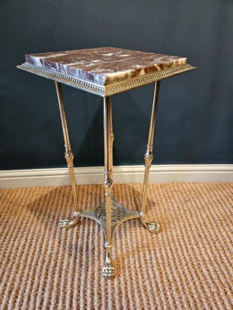Victorian Brass Marble Topped Lamp or Plant Stand - Image 6