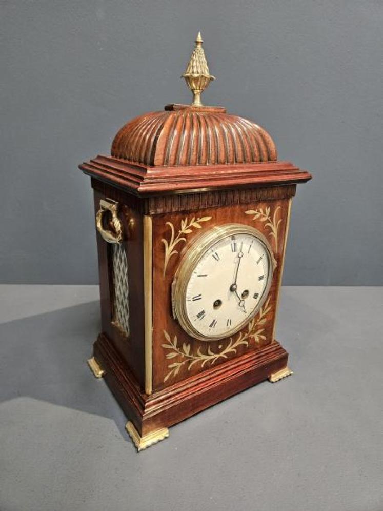 Victorian Brass Inlaid Mahogany Mantel Clock - Image 2