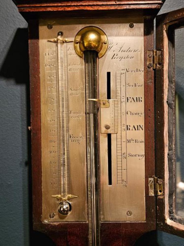 Georgian Mahogany Stick Barometer by H Andrews of Royston - Image 5