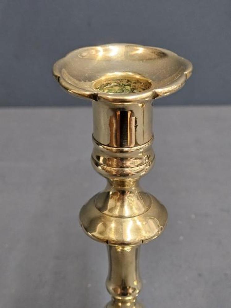 Pair of George III Brass Petal Base Candlesticks - Image 2