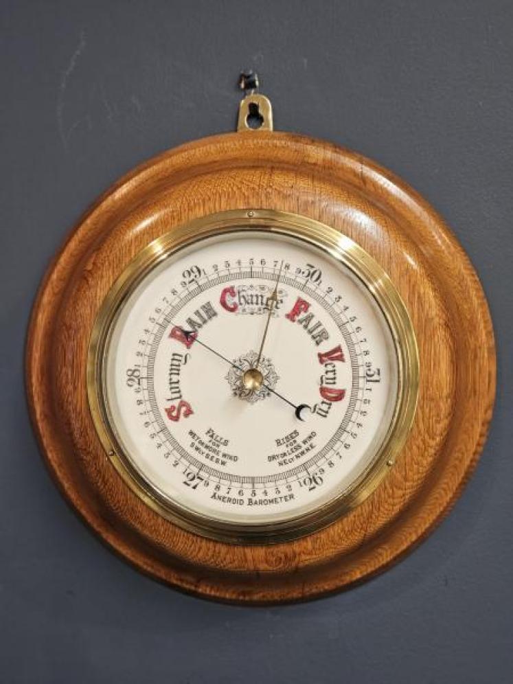 Large Victorian Turned Golden Oak Barometer - Image 1