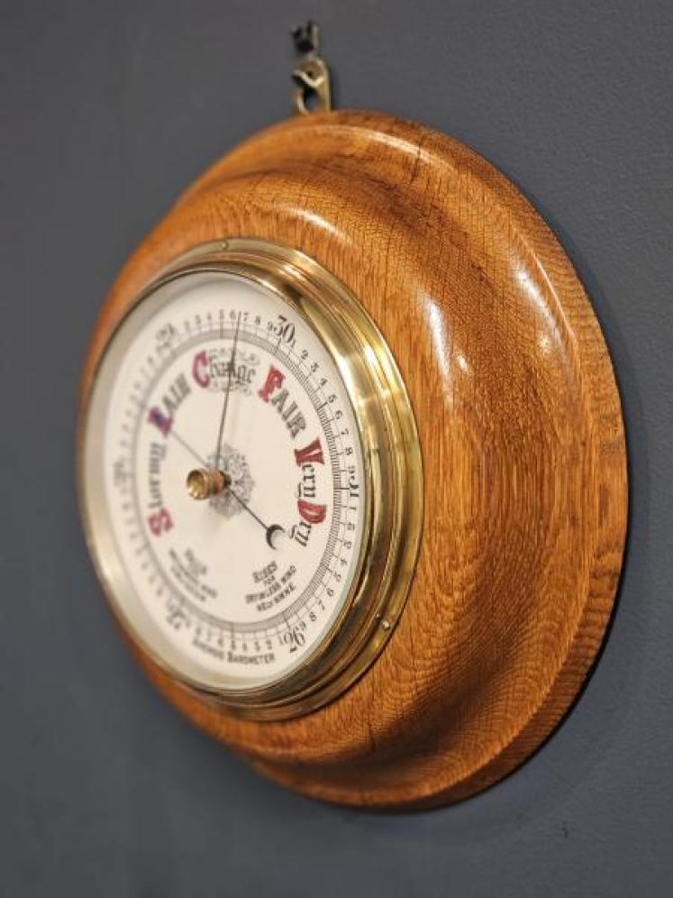 Large Victorian Turned Golden Oak Barometer - Image 3
