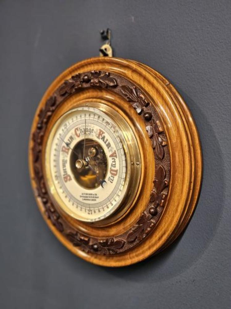 Aitchison Victorian Walnut Cased Aneroid Barometer - Image 1