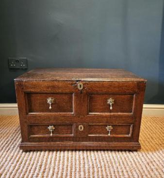 George I Oak Panelled Front Coffer Bach