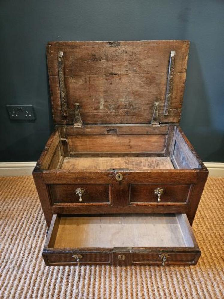 George I Oak Panelled Front Coffer Bach - Image 5