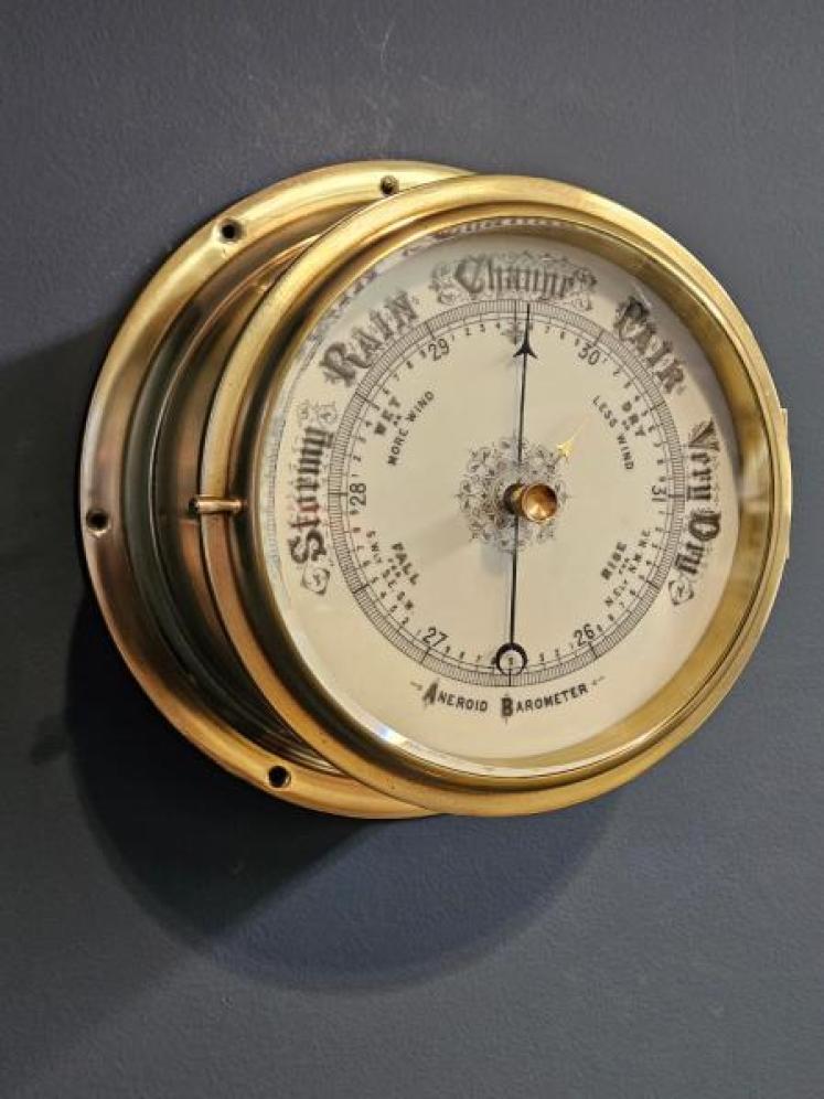 Superb Victorian Cast Brass Cased Ships Barometer  - Image 1