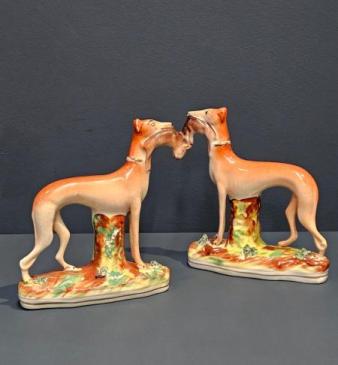 Superb Pair of Victorian Staffordshire Greyhounds