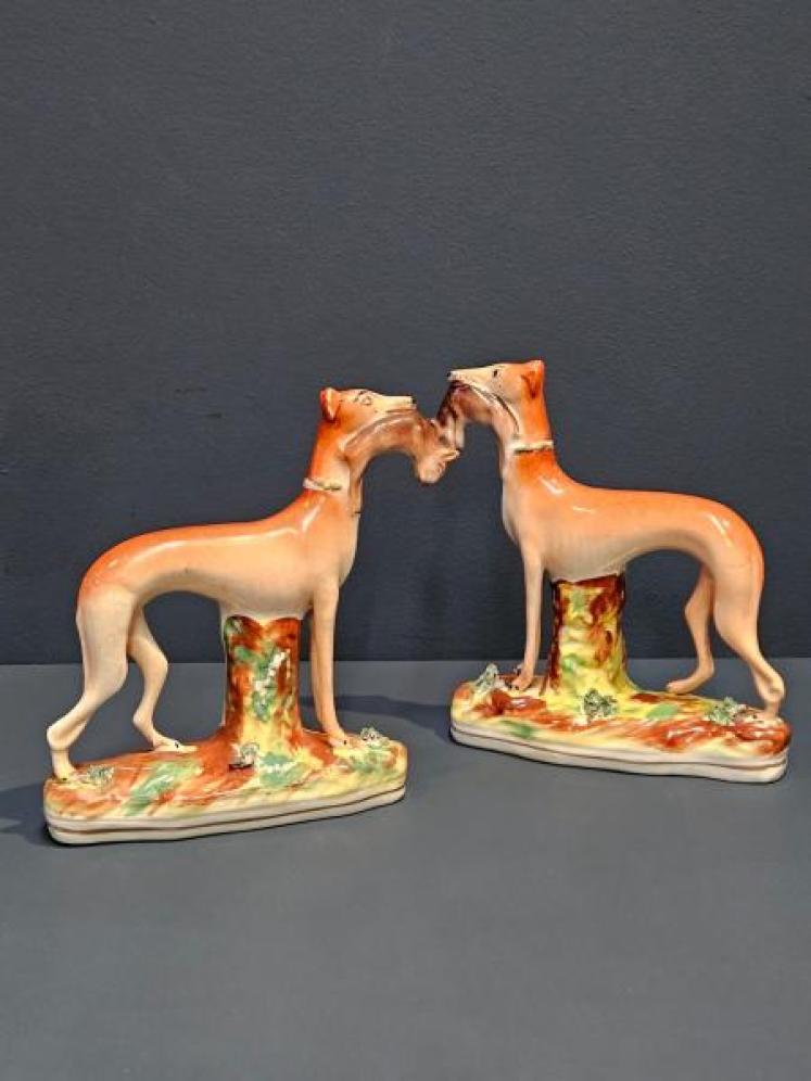 Superb Pair of Victorian Staffordshire Greyhounds - Image 1