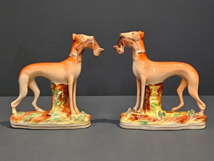 Superb Pair of Victorian Staffordshire Greyhounds - Image 2