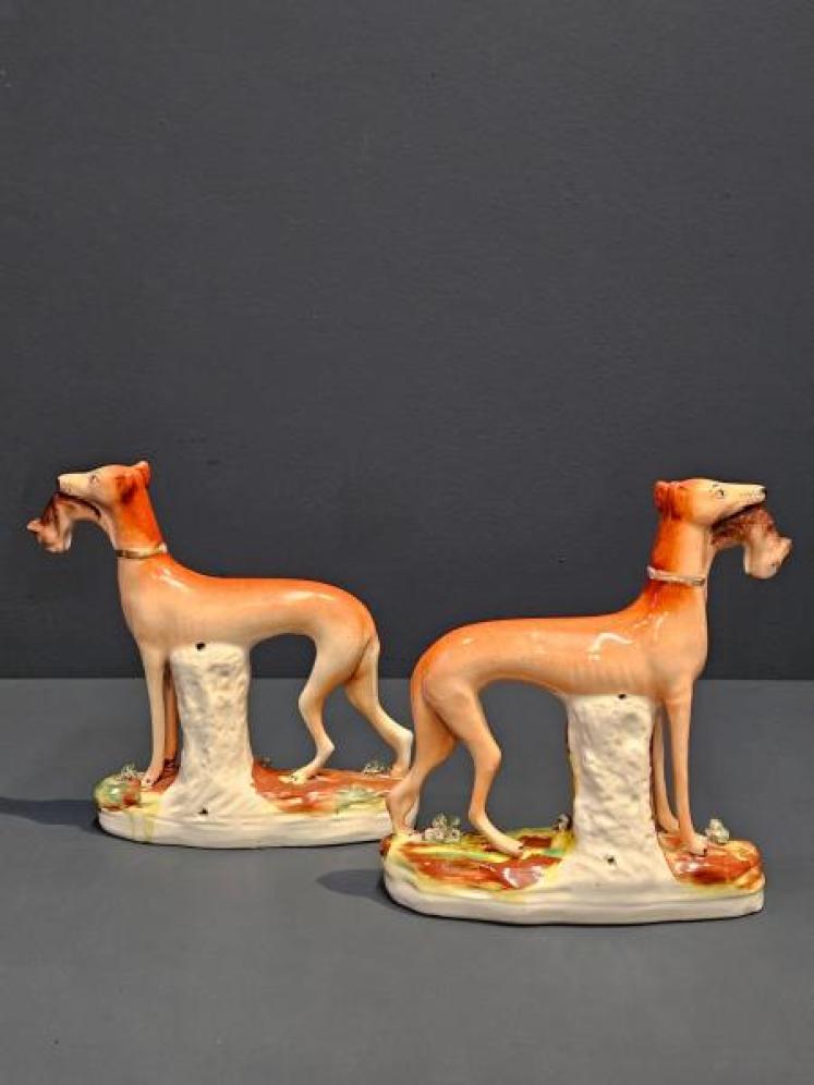 Superb Pair of Victorian Staffordshire Greyhounds - Image 3