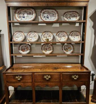 George III Oak Open Pot Board Dresser and Rack