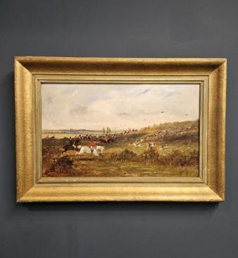 Mid Victorian Hunt Scene Oil on Canvas 
