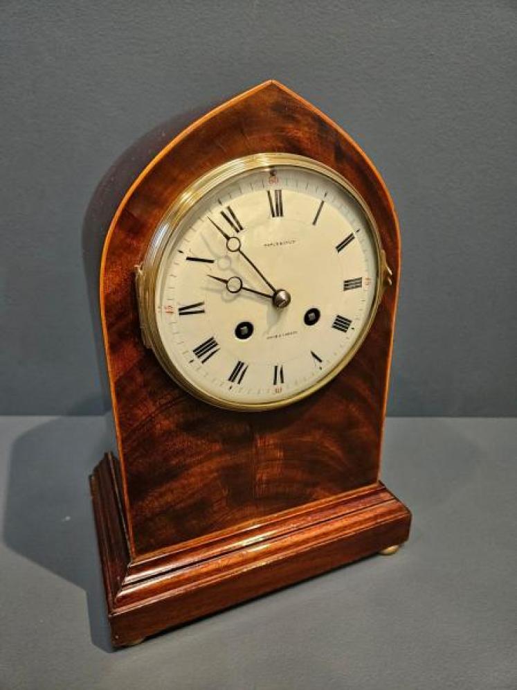 Edwardian Mahogany Gong Chiming Mantel Clock - Image 4