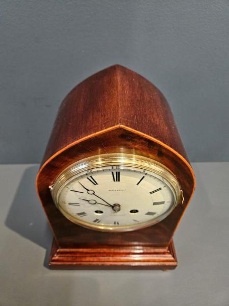 Edwardian Mahogany Gong Chiming Mantel Clock - Image 5