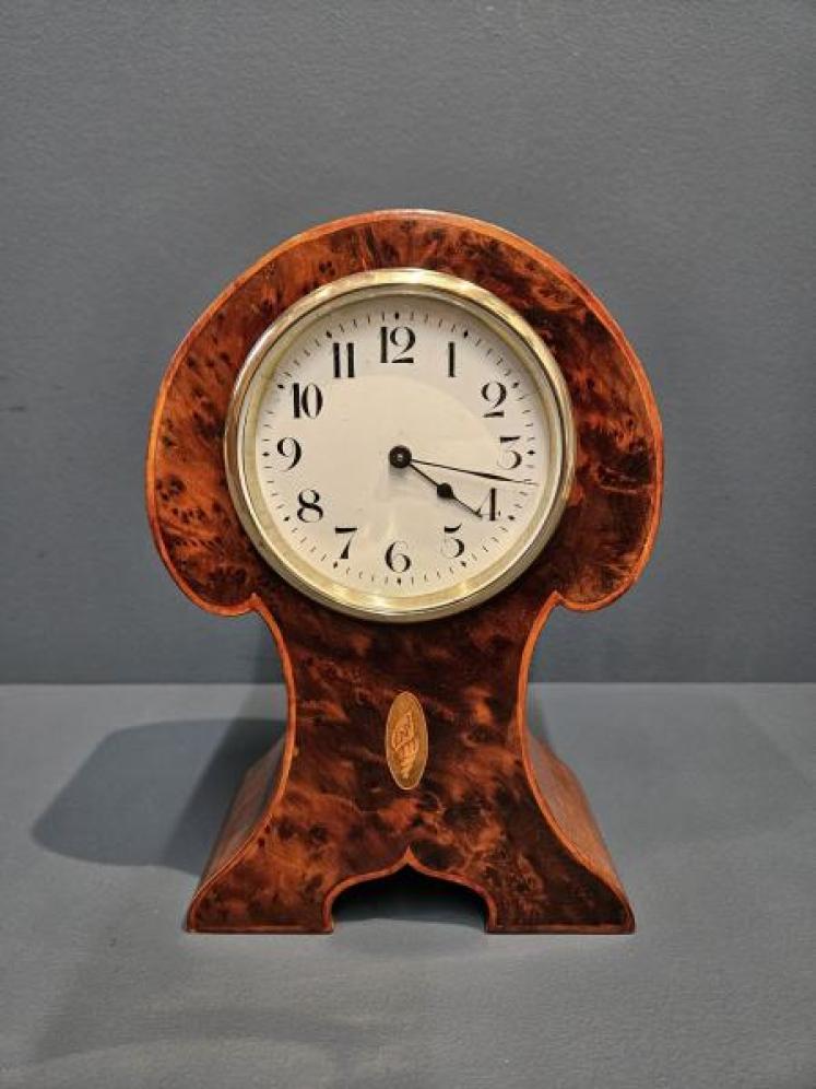 Edwardian Burr Yew Mantel Clock - Image 1