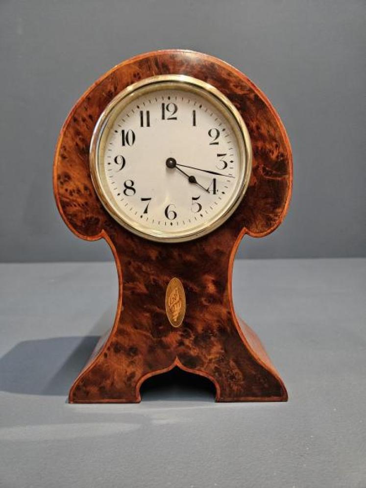 Edwardian Burr Yew Mantel Clock - Image 3