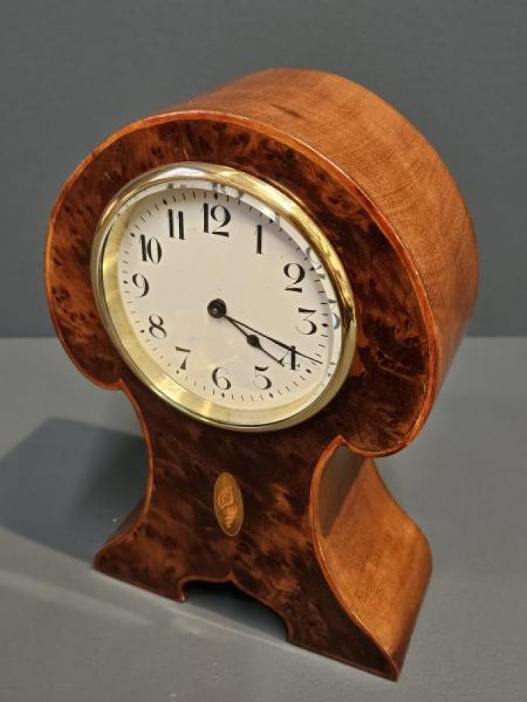 Edwardian Burr Yew Mantel Clock - Image 5