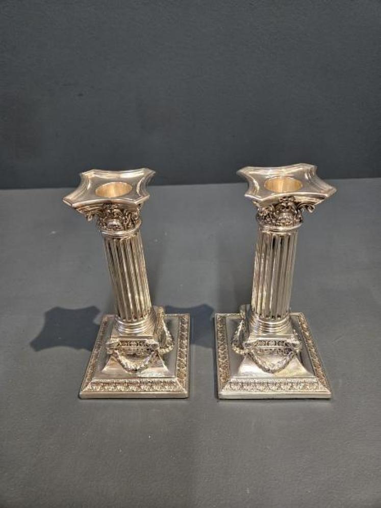 Pair of Edwardian Silver Reeded Column Candlesticks - Image 7