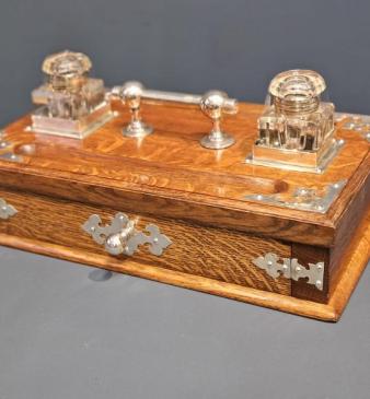 Victorian Oak and Silver Plated Pen & Ink Stand
