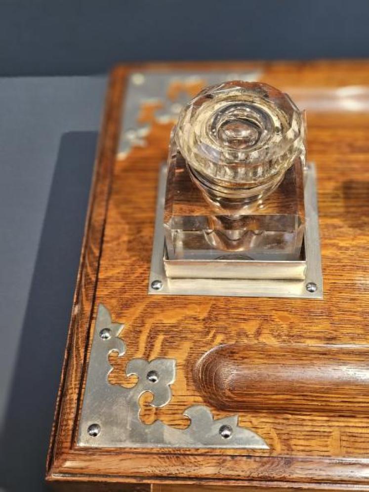 Victorian Oak and Silver Plated Pen & Ink Stand - Image 3