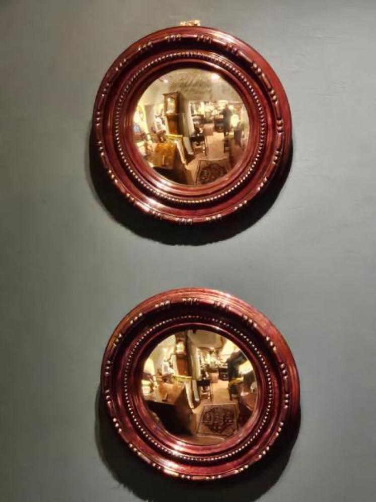 Matching Pair of Mahogany Convex Mirrors - Image 6