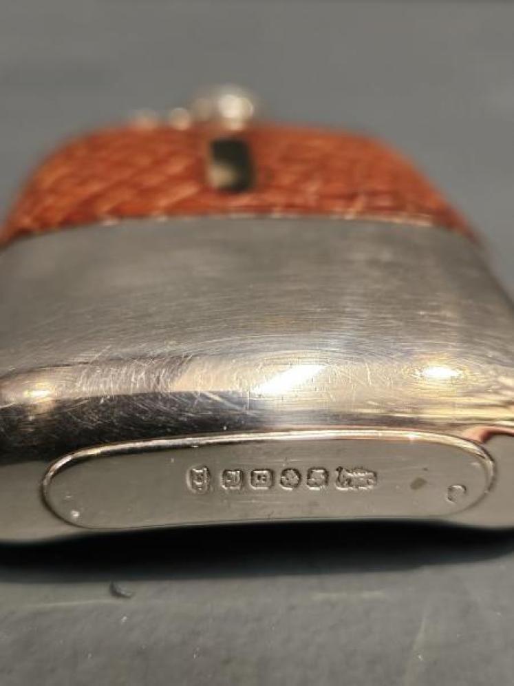 Small Victorian Silver Plated and Crocodile Skin Hip Flask - Image 3