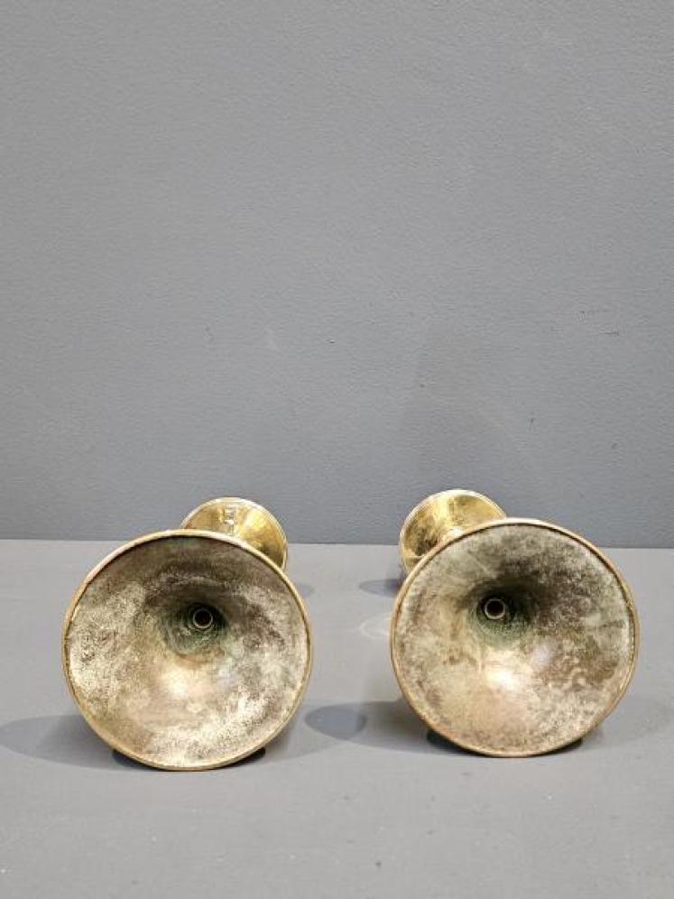 Pair of Solid Brass Art Nouveau Candlesticks  - Image 3
