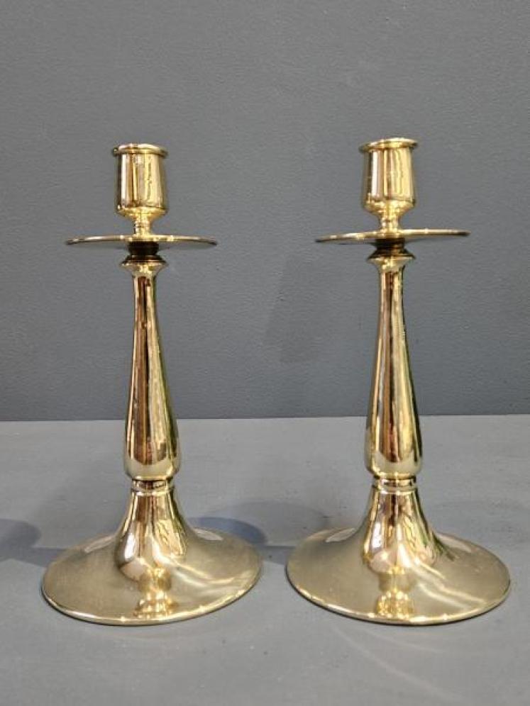 Pair of Solid Brass Art Nouveau Candlesticks  - Image 7