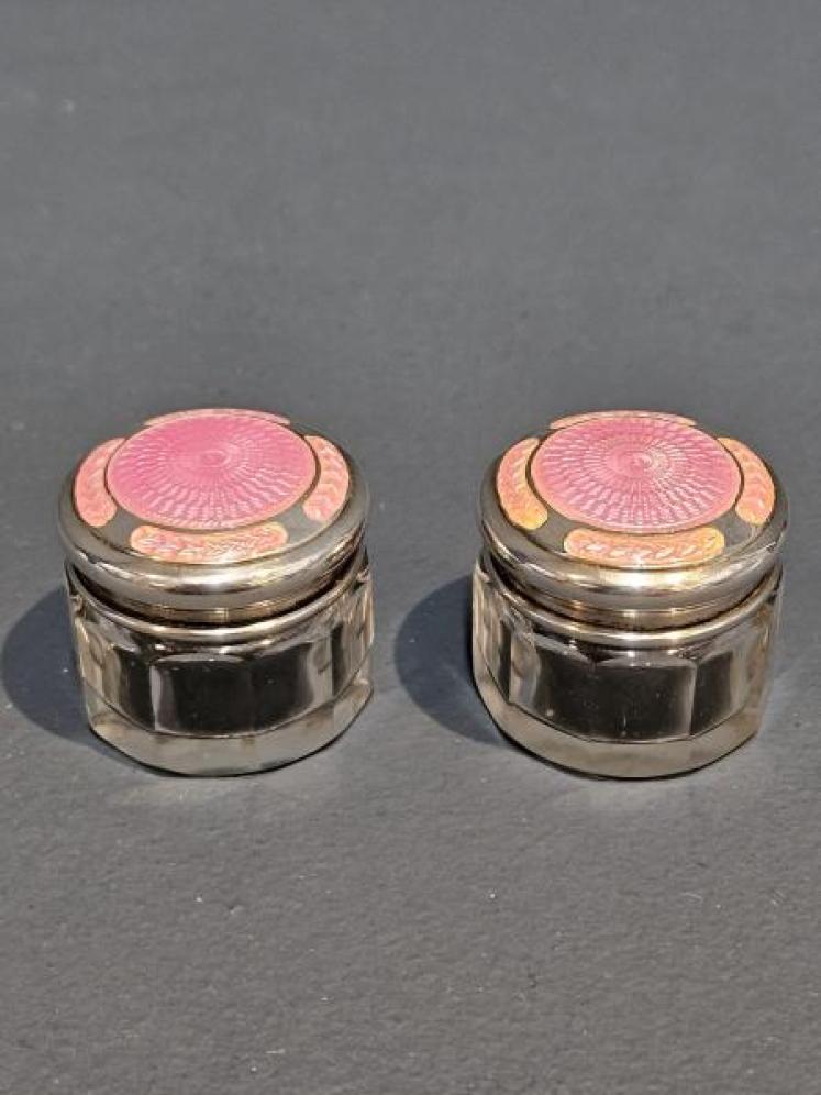 Pair of George V Silver and Enamel Dressing Table Jars - Image 1