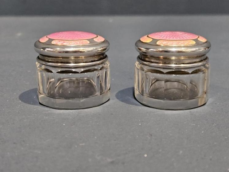Pair of George V Silver and Enamel Dressing Table Jars - Image 2