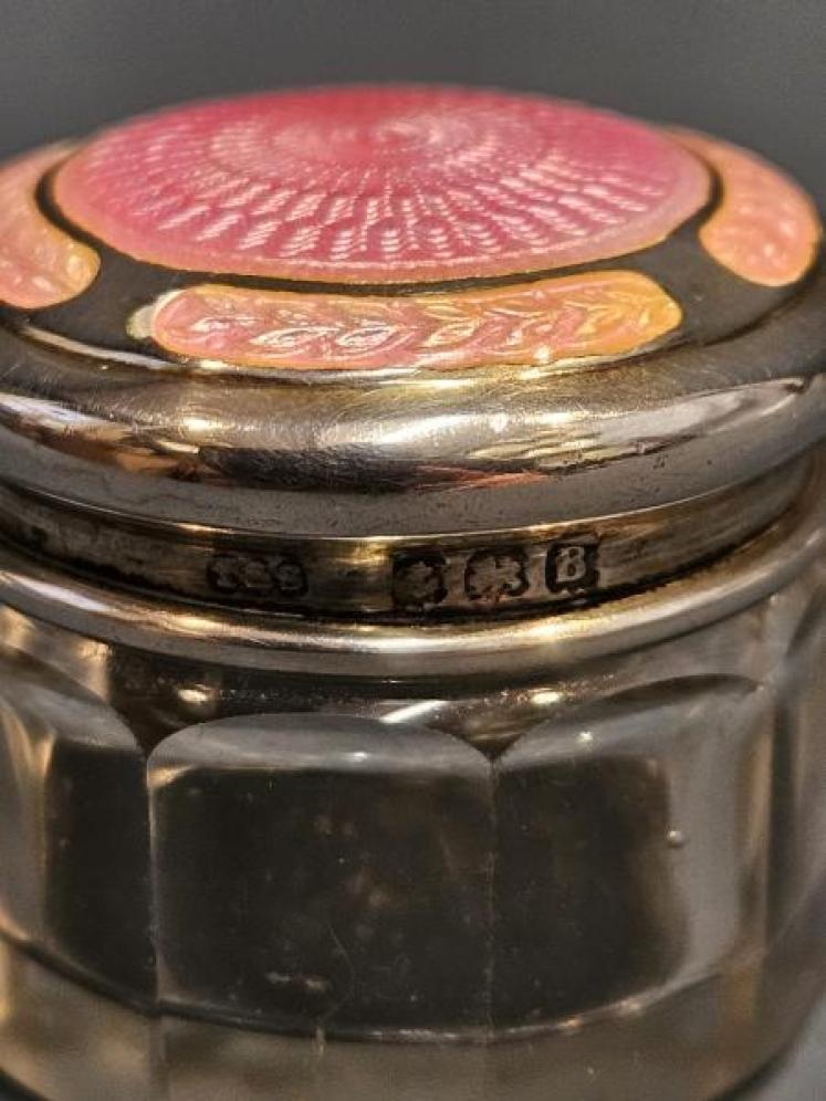 Pair of George V Silver and Enamel Dressing Table Jars - Image 5