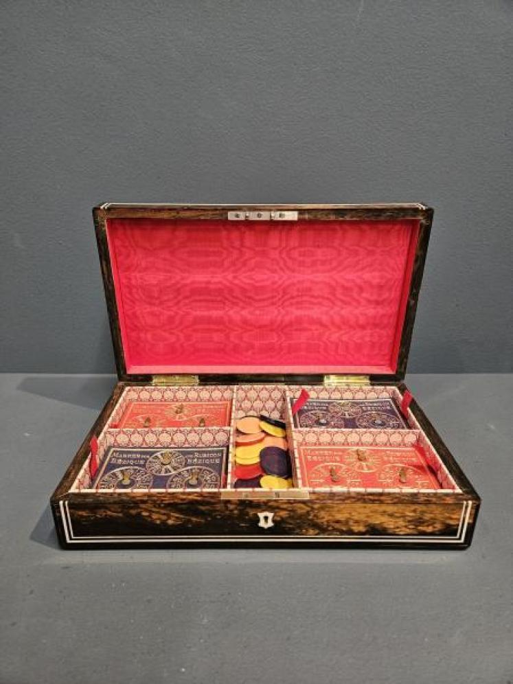 Victorian Coromandel Card Box & Contents - Image 5