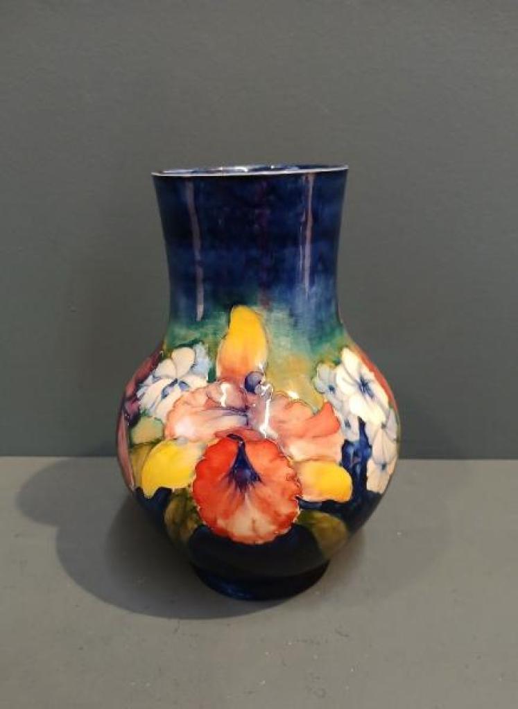Moorcroft Slipper Orchid on Blue Ground Vase - Image 1