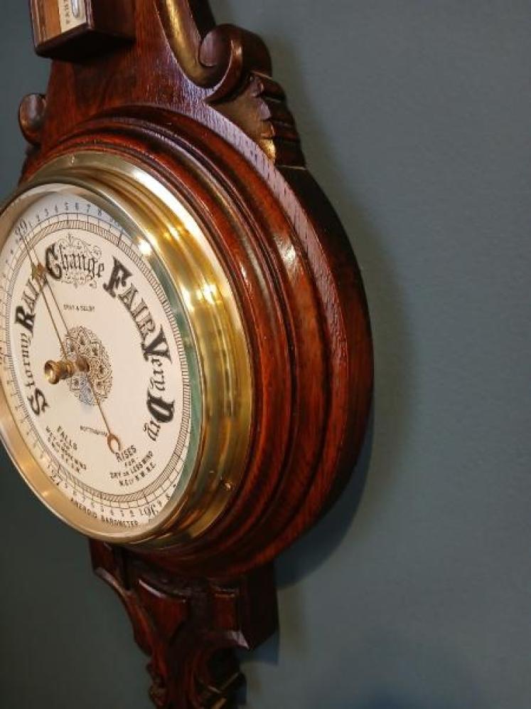 Victorian Polished Oak Nottingham Banjo Barometer - Image 6