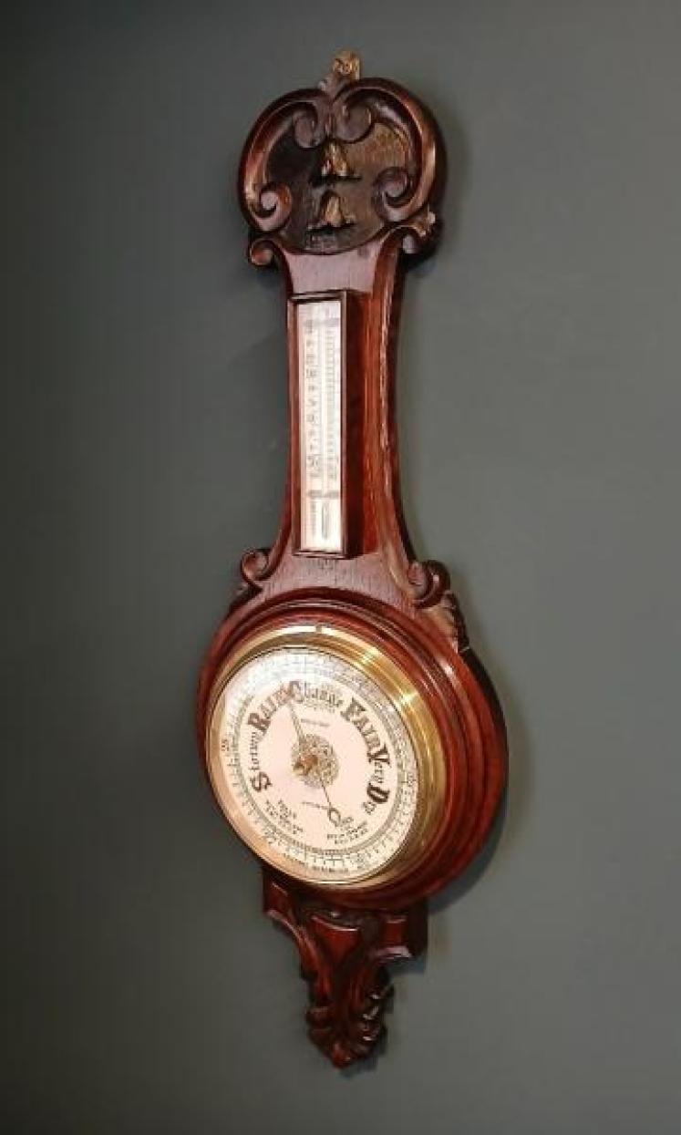 Victorian Polished Oak Nottingham Banjo Barometer - Image 7