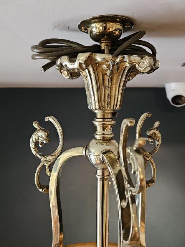 Outstanding Quality Edwardian Alabaster and Brass Chandelier - Image 2