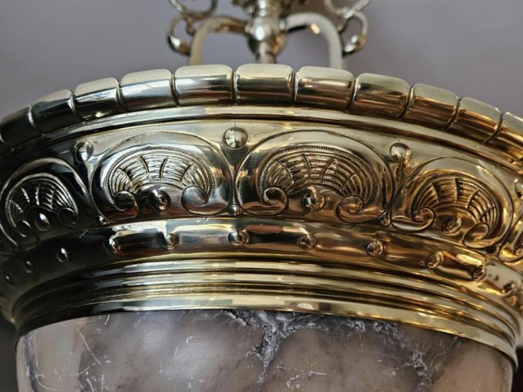 Outstanding Quality Edwardian Alabaster and Brass Chandelier - Image 3