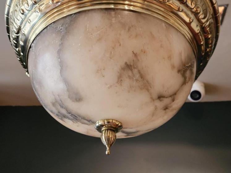 Outstanding Quality Edwardian Alabaster and Brass Chandelier - Image 4