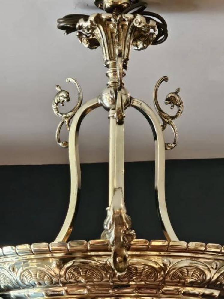 Outstanding Quality Edwardian Alabaster and Brass Chandelier - Image 5