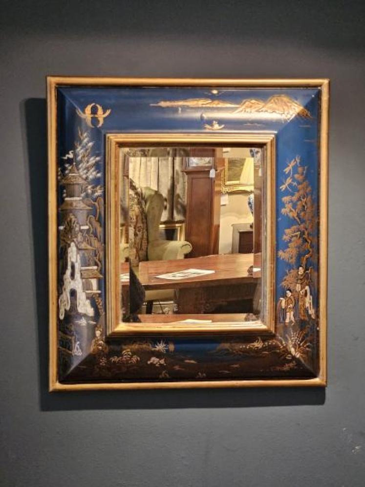 1920's Blue Chinoiserie Mirror - Image 1